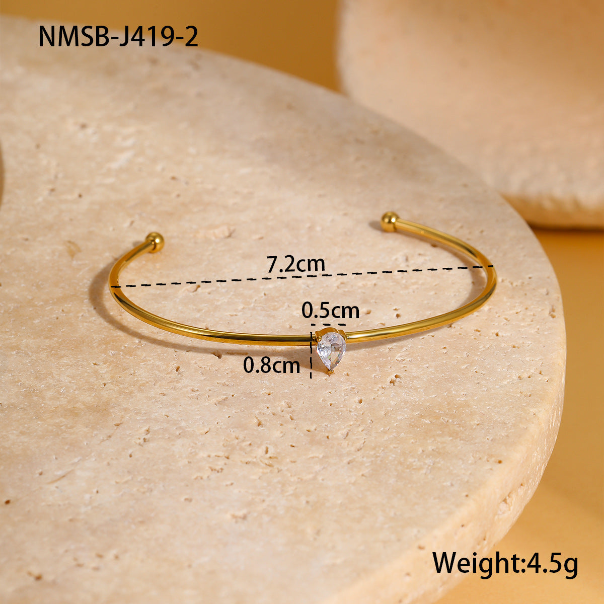 Bracciale minimalista geometrico in acciaio inossidabile con placcatura in oro e intarsio di zirconi colorati come pietra portafortuna