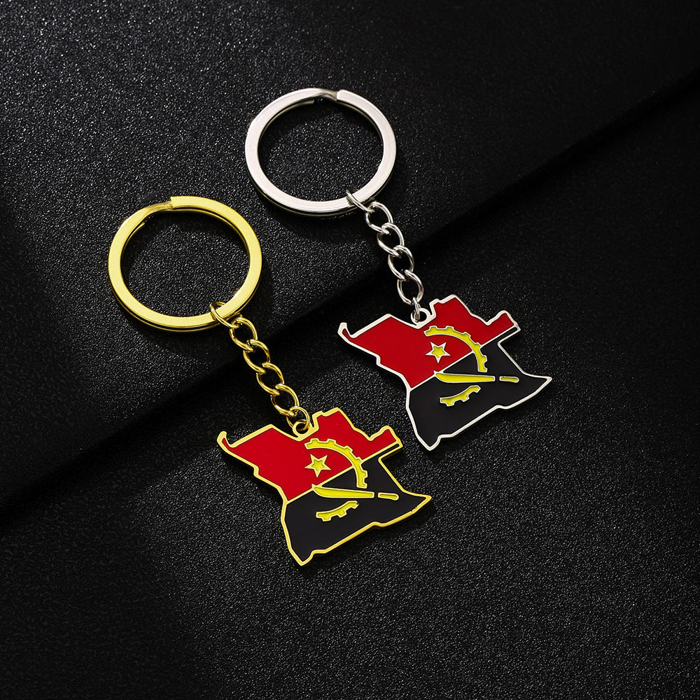 Llavero con el mapa de Angola y la bandera de esmalte en acero inoxidable para hombres y mujeres, accesorio de estilo étnico