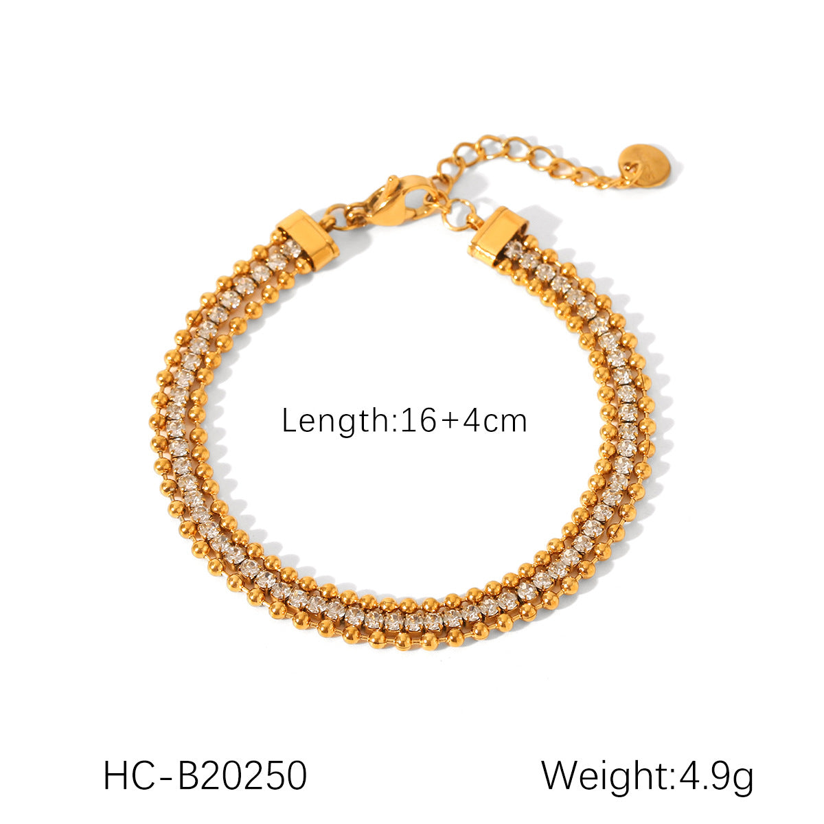 Bracciale da donna a maglie cubane in acciaio inossidabile a forma di goccia minimalista con intarsio in strass e dettaglio nappina