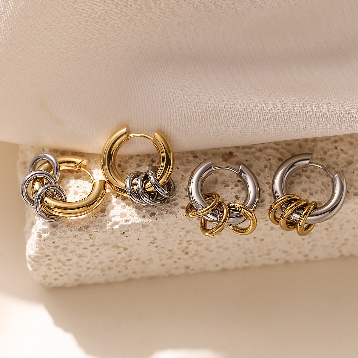 Minimalist Geometric Stainless Steel Hoop Earrings with 18K Gold Plating for Women