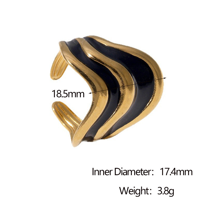 Minimalist French Luxury Adjustable Open Ring in Stainless Steel with 18K Gold Plating for Women