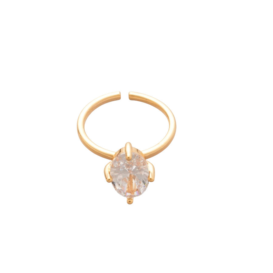 Anello aperto geometrico ovale minimalista di lusso con intarsio in zircone da donna, fascia versatile e alla moda per l'indice