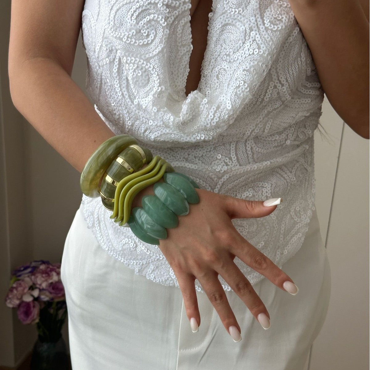 Bracciale da donna vintage in acrilico geometrico a goccia d'olio