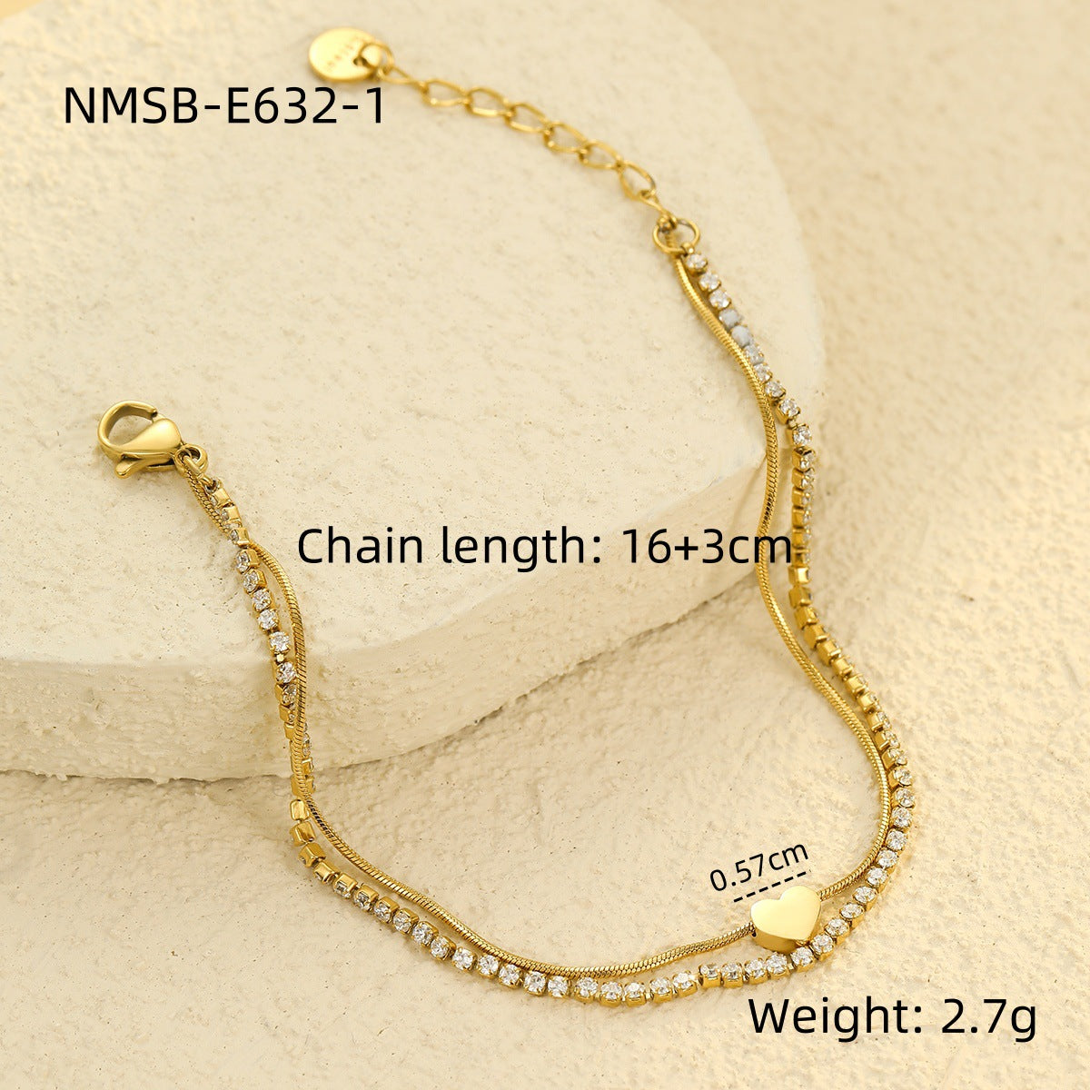 Minimalist Double-Layer Heart-Shaped Stainless Steel Bracelet with Zirconia Accents for Women and Men