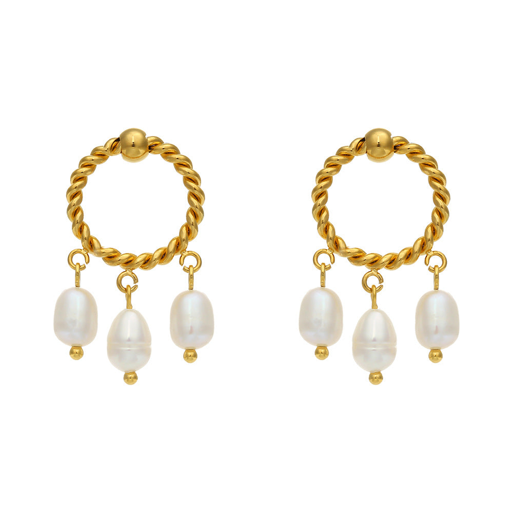 Vintage-Inspired Geometric Shell-Shaped Earrings in Stainless Steel with 18K Gold Plating for Women