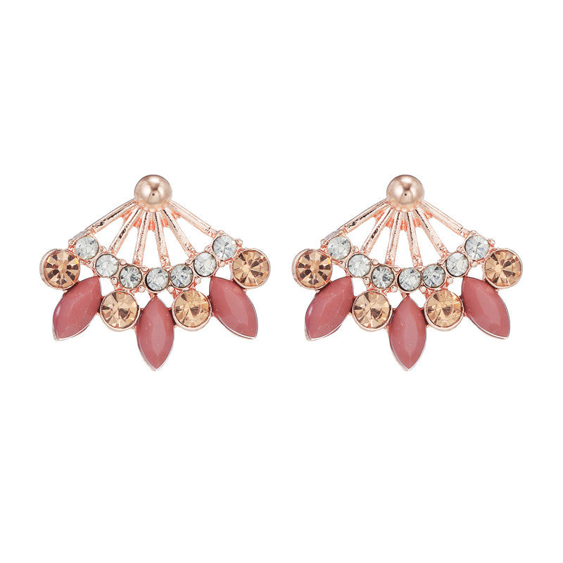 Minimalist Sweet Rose Gold Plated Alloy Teardrop Leaf Earrings with Rhinestone Inlay for Women