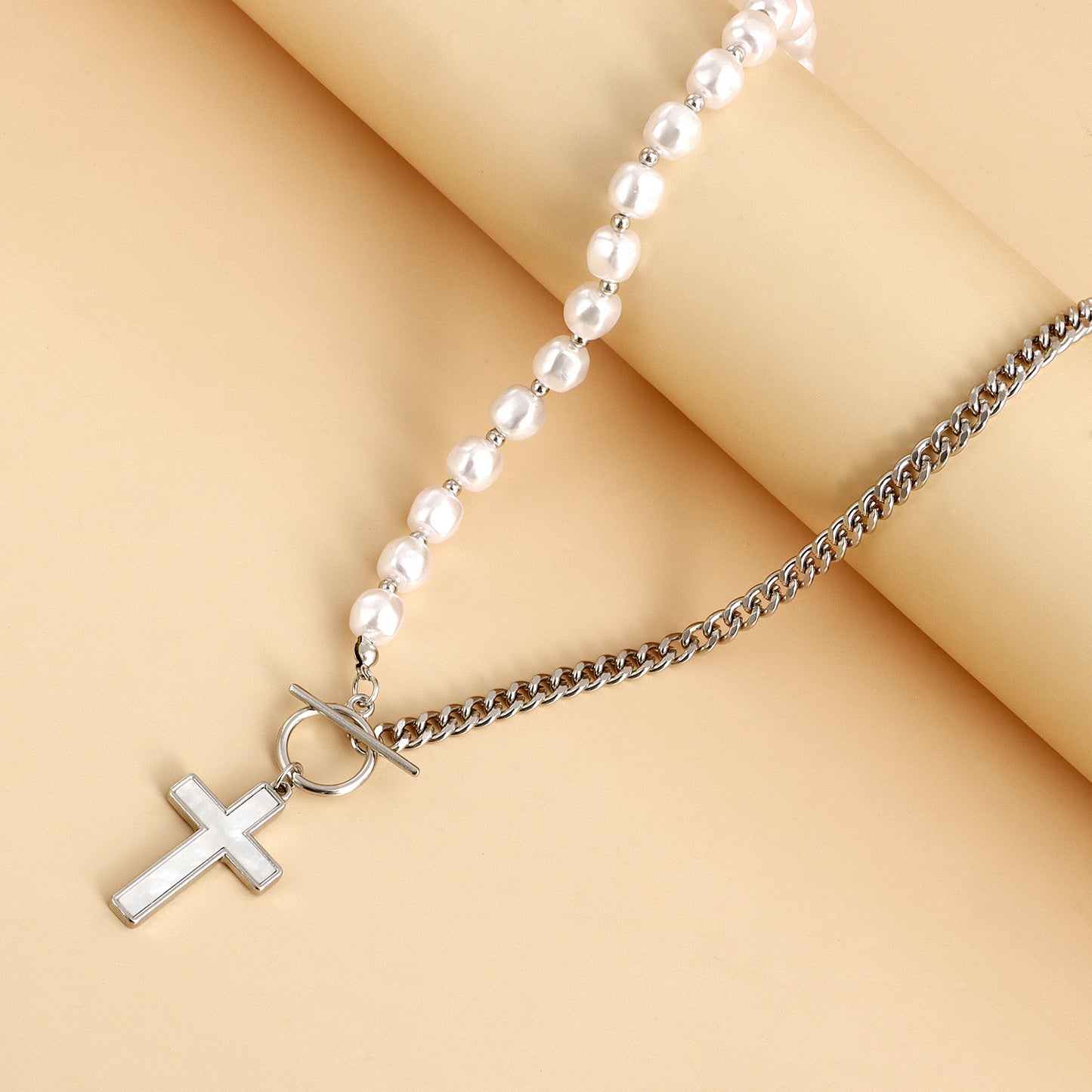 Minimalist Geometric Cross Pendant Necklace in Alloy with Electroplated Finish for Women
