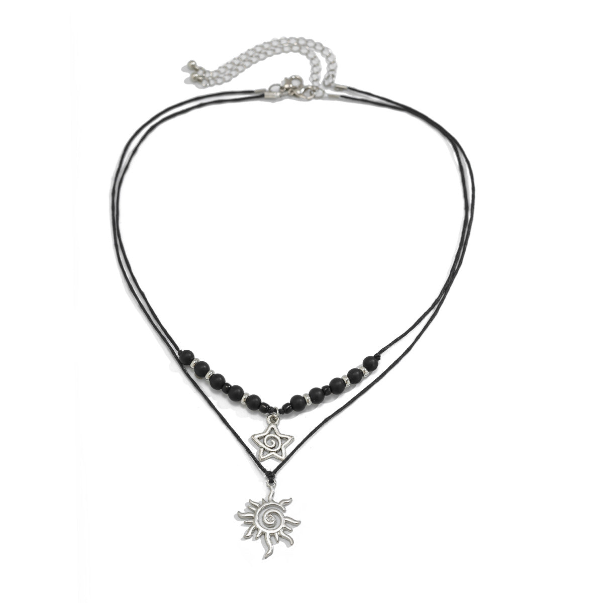 Vintage Star-Shaped Alloy Pendant Necklace with Matte Stone Beads and Plated Finish for Women