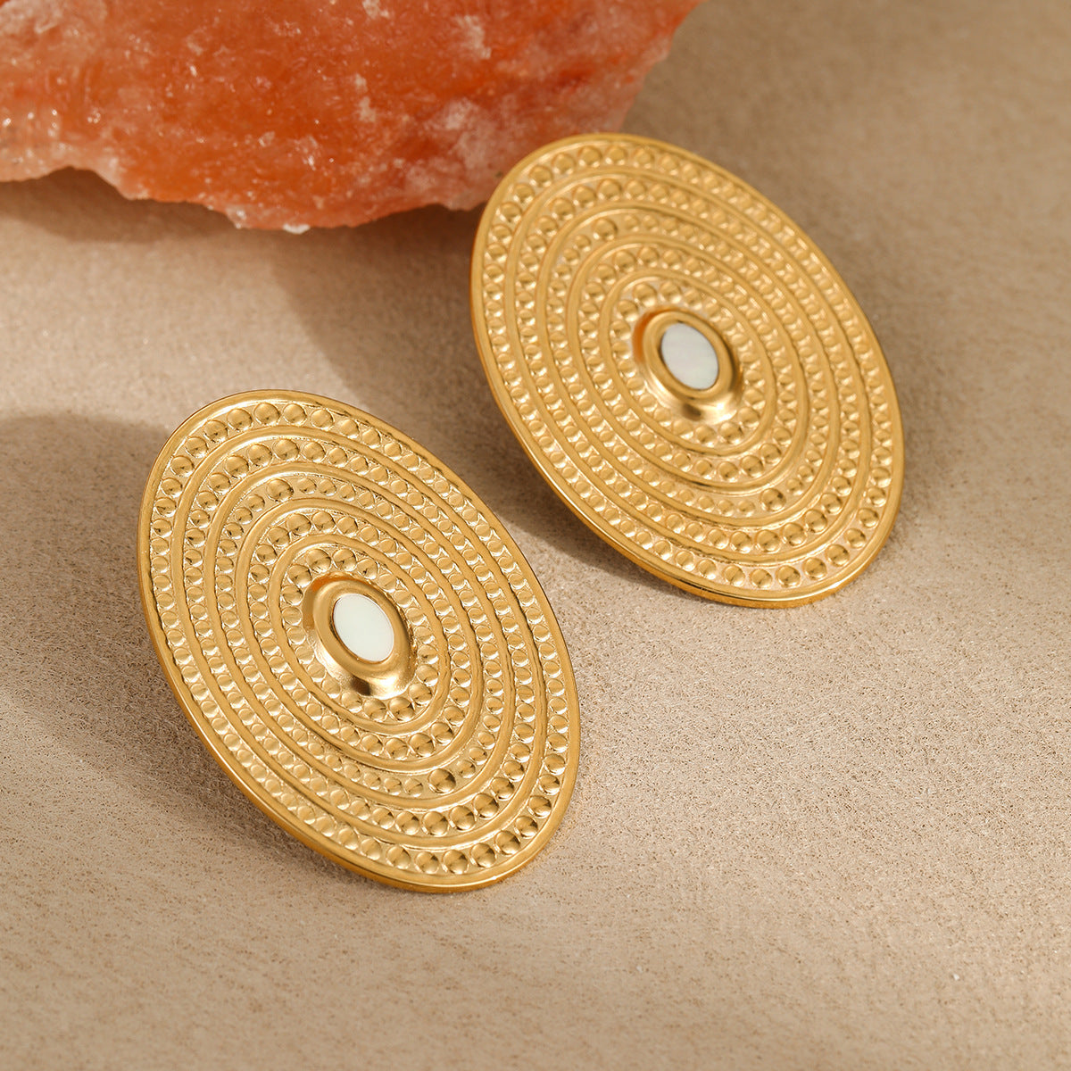 Aretes de Acero Inoxidable Ovalados Geométricos de Moda con Baño de Oro de 18K para Mujer
