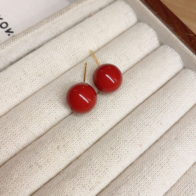 Elegant Geometric Dangle Stud Earrings for Women with Red Tassels, Alloy Base and Gold Plated Finish