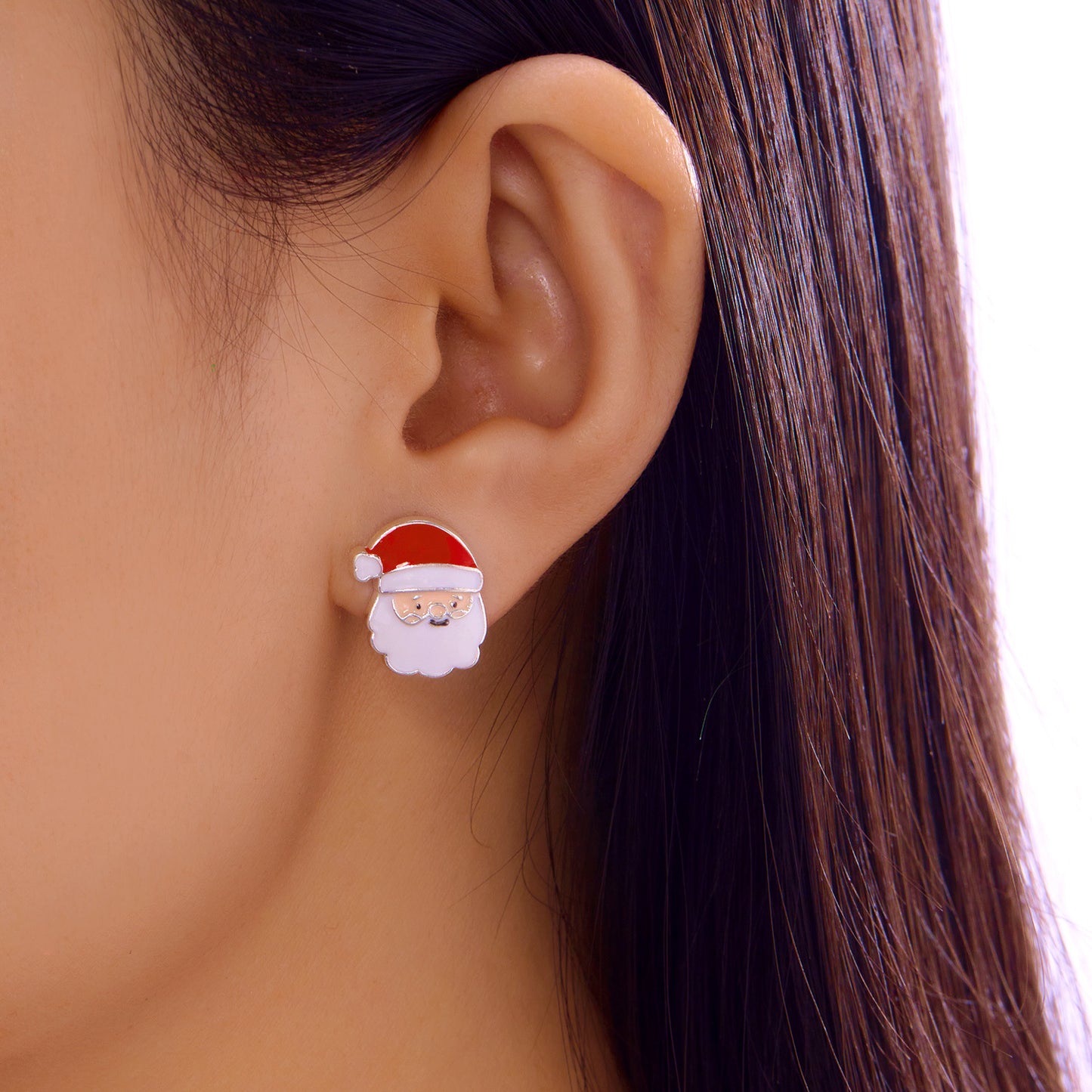 Christmas-Themed Animal-Shaped Alloy Hoop Earrings Set with Santa Tree Cane Gingerbread Man and Reindeer Designs Plated Finish
