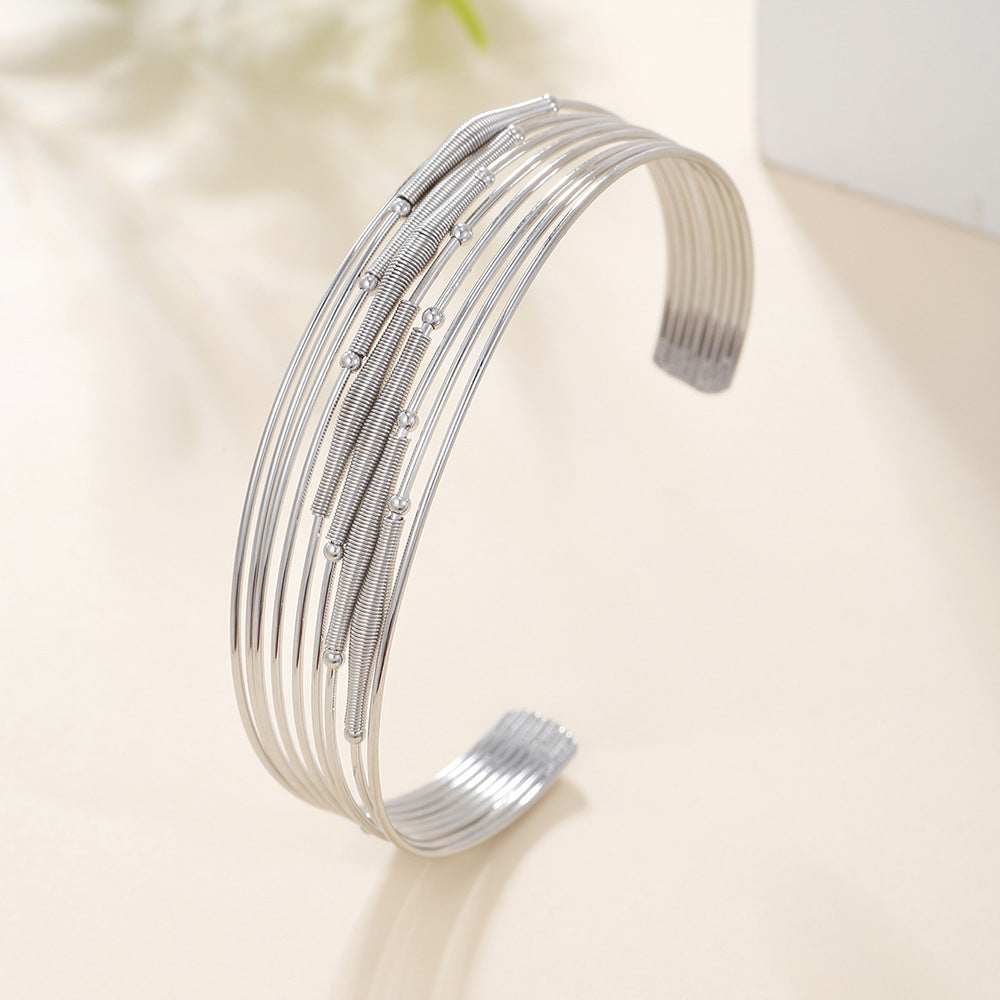 Vintage Geometric Round Plated Stainless Steel Open Cuff Bracelet for Women