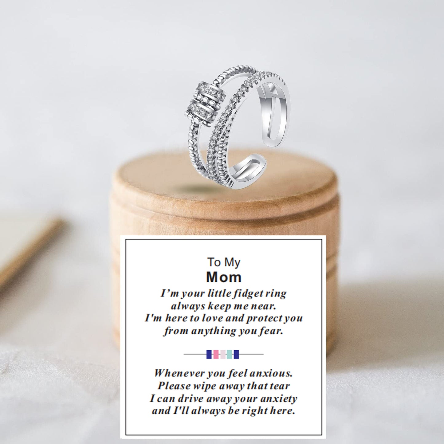 Elegant Geometric Brass Plated Ring with Cubic Zirconia Polka Dot Design Unisex Spinner Anxiety Ring