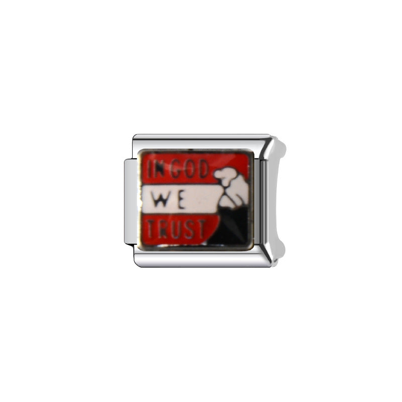 Sweet Punk Square Plated Stainless Steel DIY Charm Bar Bracelet Unisex Cartoon Heart Letter Accessories