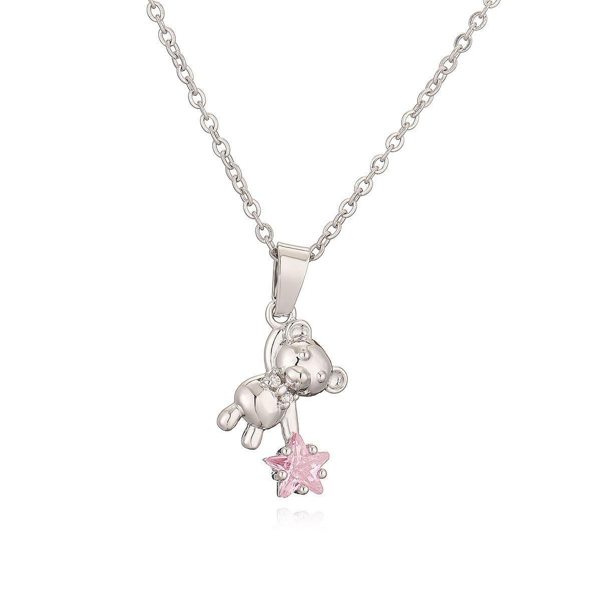 Minimalist Bear-Shaped Copper Pendant Necklace with Real Gold Plating and Zircon Accents for Women
