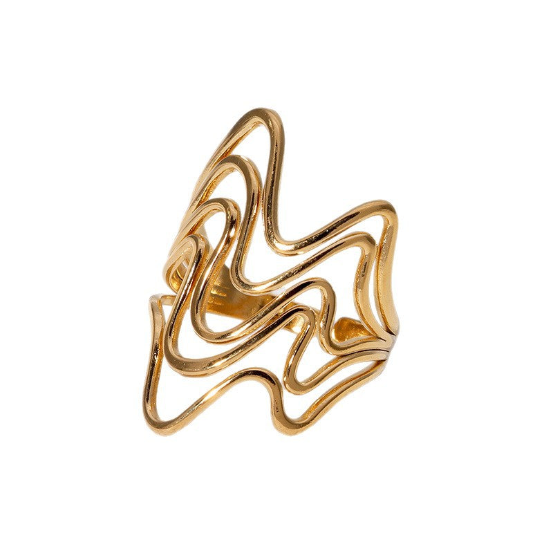 Minimalist Geometric Line Irregular Index Finger Ring in Stainless Steel with Plated Finish for Women