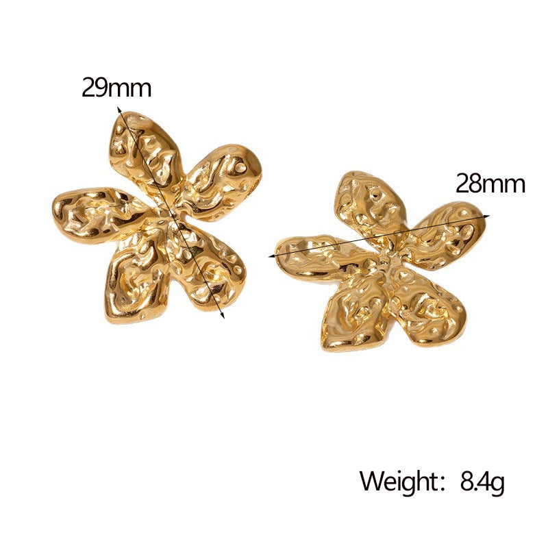 Natural Floral Stainless Steel Stud Earrings with 18K Gold Plating for Women, Lightweight Luxury Flower and Leaf Design