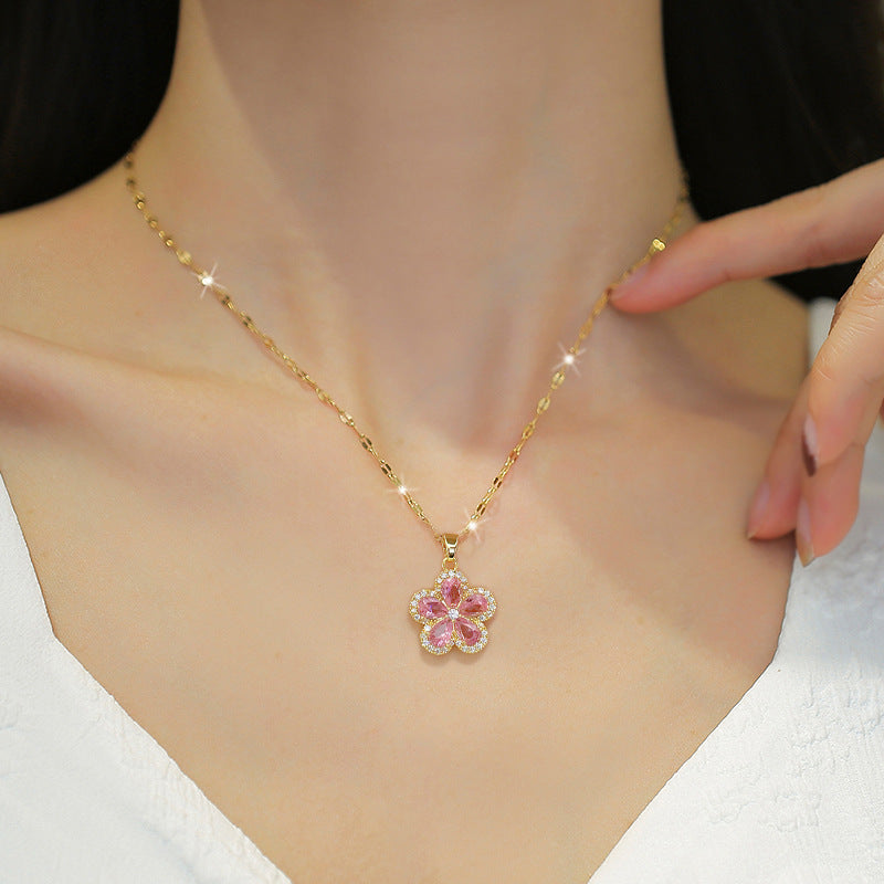 Luxury Sweet Flower Necklace and Earrings Set Titanium Steel Plated Jewelry