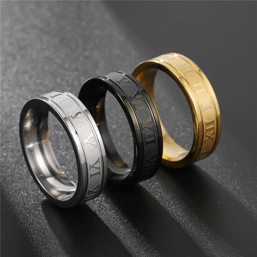 Hip-hop Punk Geometric Plated Stainless Steel Ring with Number Design for Unisex