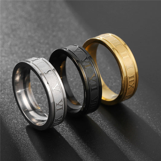 Hip-hop Punk Geometric Plated Stainless Steel Ring with Number Design for Unisex