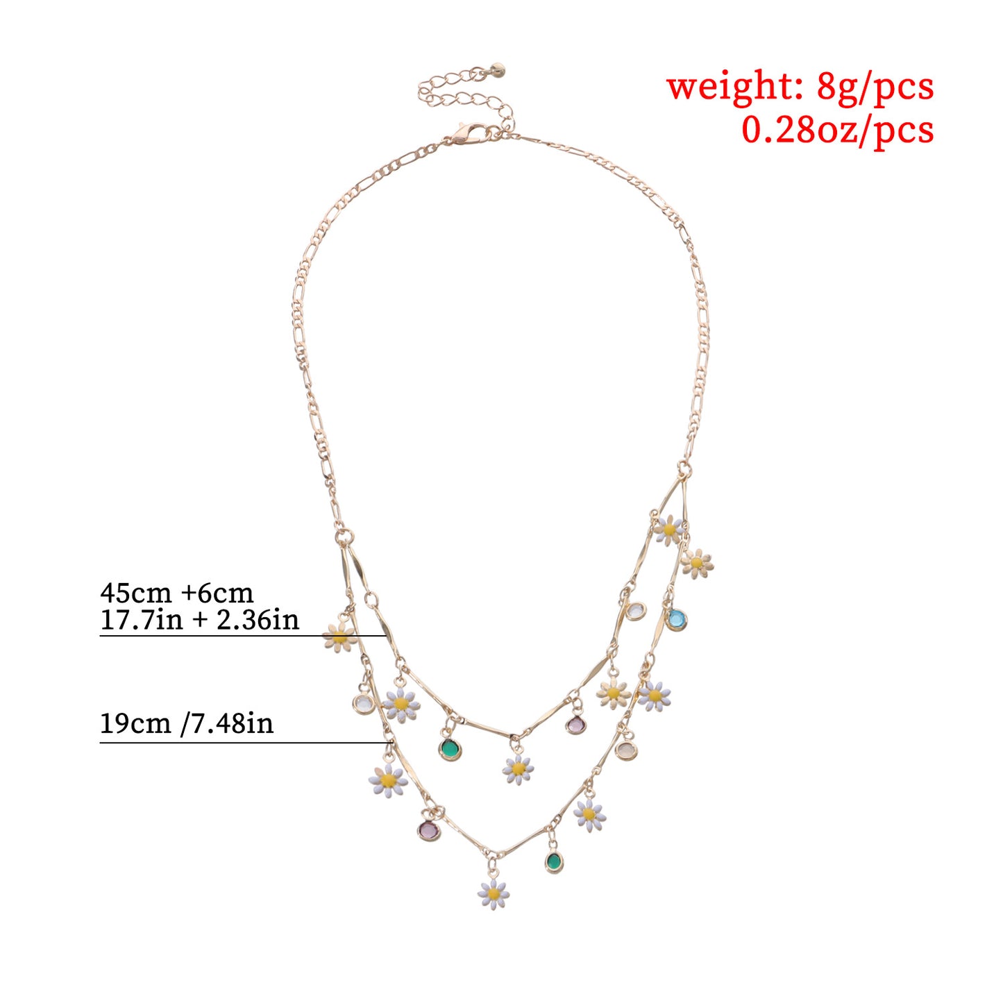 Minimalist Floral Pendant Necklace for Women with Enamel Painted Flower Design, Rhinestone Accented Alloy Drop, Polished Tube Chain