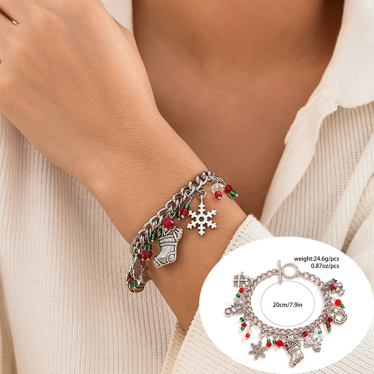 Set de pulseras de resina con forma de letra con motivos navideños de renos y campanas para mujer
