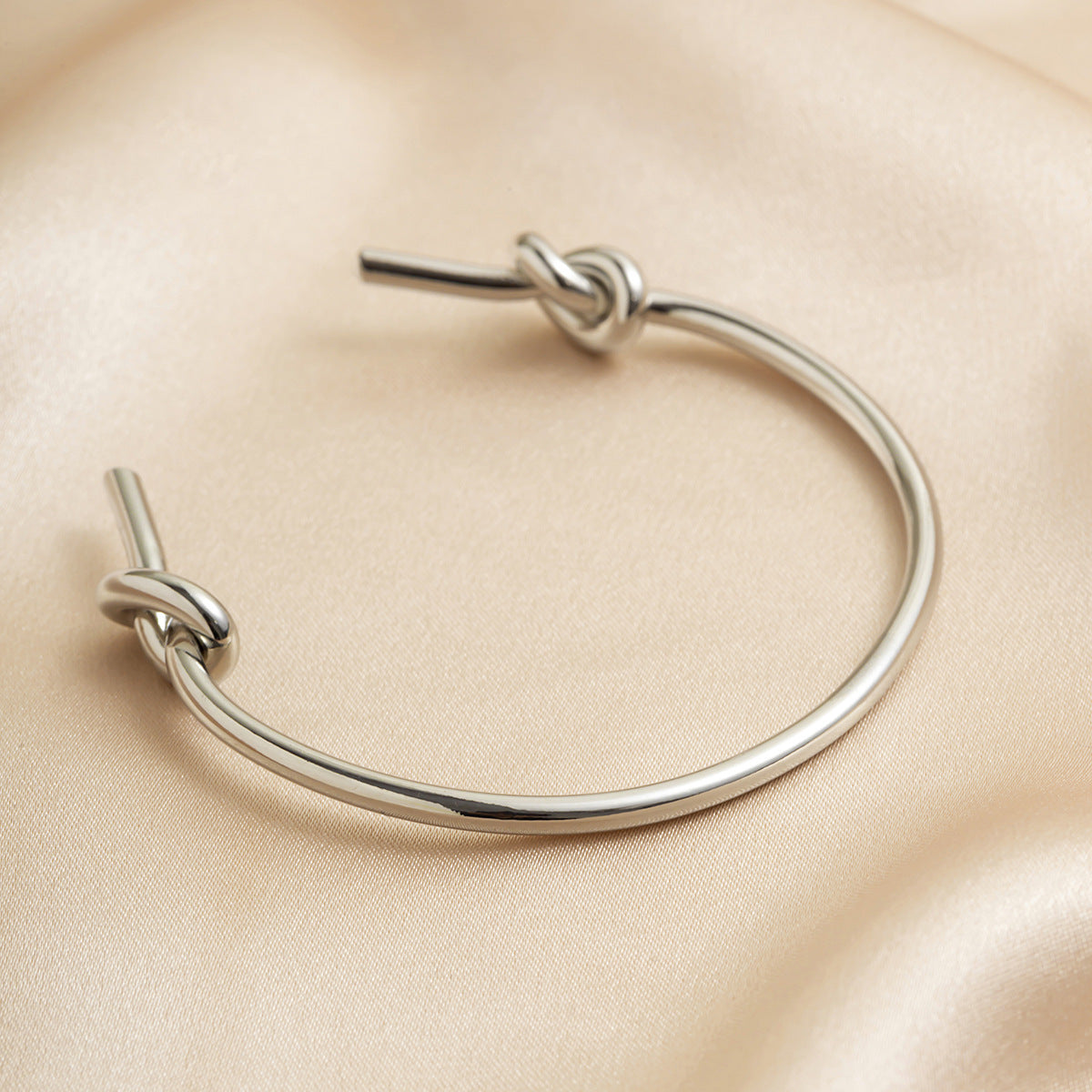 Minimalist Double Layer Hollow Knot Open Cuff Bracelet Geometric Line Design Gold Plated Alloy Jewelry for Women