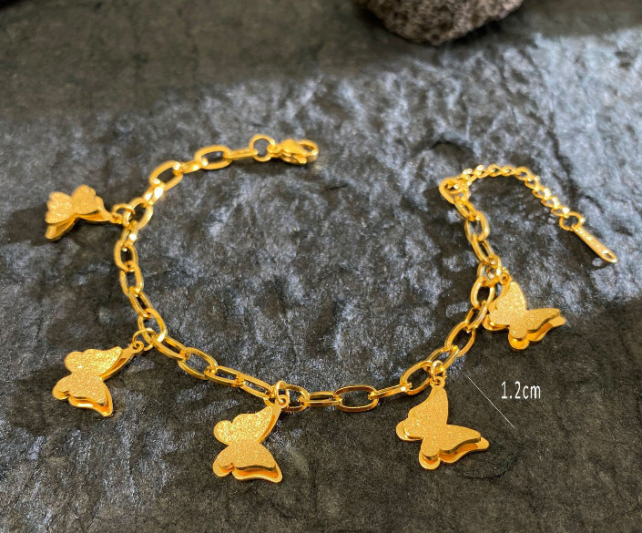 Vintage Hollow Butterfly Double Layer Titanium Steel Bracelet