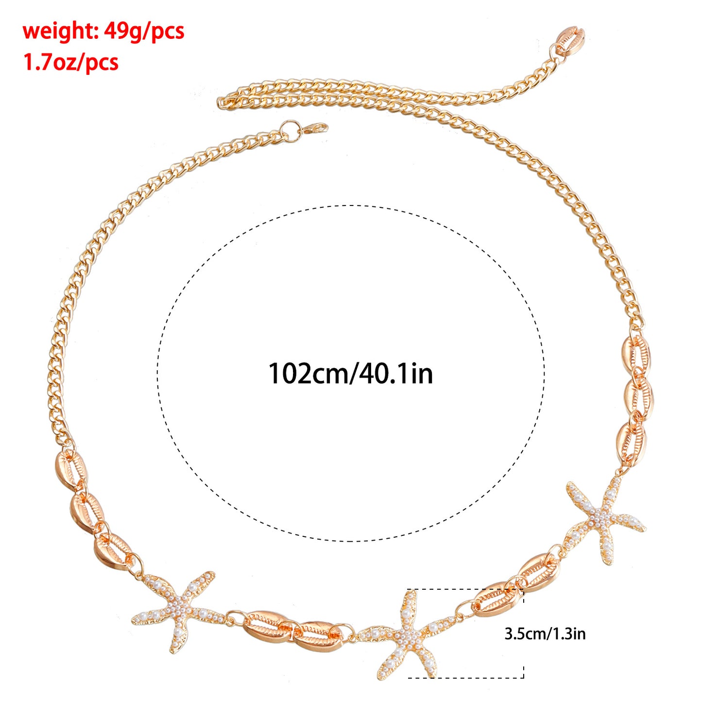 Punk Style Starfish and Seashell Pendant Single-Layer Waist Chain for Women Metallic Body Chain