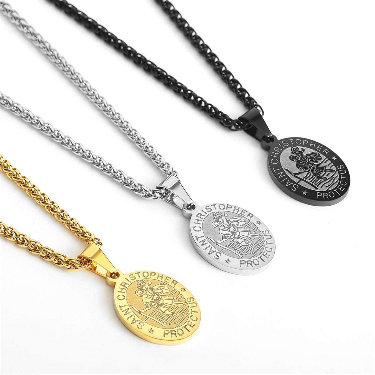 Minimalist Geometric Stainless Steel Saint Christopher Pendant Necklace with Plated Titanium Steel Charm for Women
