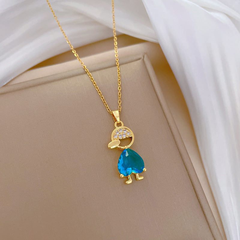 Collar minimalista de acero de titanio con forma de corazón con colgante de cobre e incrustaciones de diamantes de imitación para mujeres y hombres
