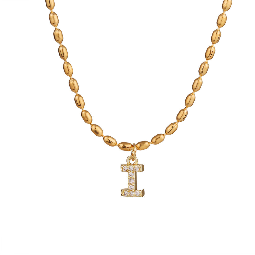 Collana in Acciaio Inossidabile a Forma di Lettera Minimalista con Intarsio di Strass da Donna, Stile Catena Snake, Elegante Gioiello per Clavicola