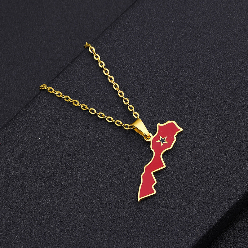 Collar con colgante de esmalte marroquí geométrico minimalista de acero inoxidable con cadena O para uso unisex