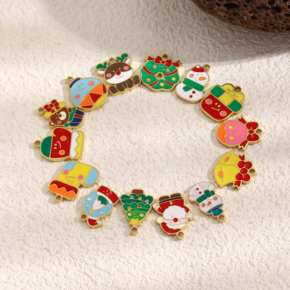 Colgante Minimalista de Moda con Temática Navideña en Acero Inoxidable con Baño de Oro de 18K con Motivos de Copo de Nieve y Papá Noel