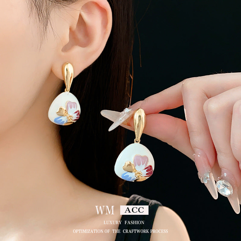 Vintage Floral Geometric Alloy Earrings with Enamel Finish and Steel Posts for Women