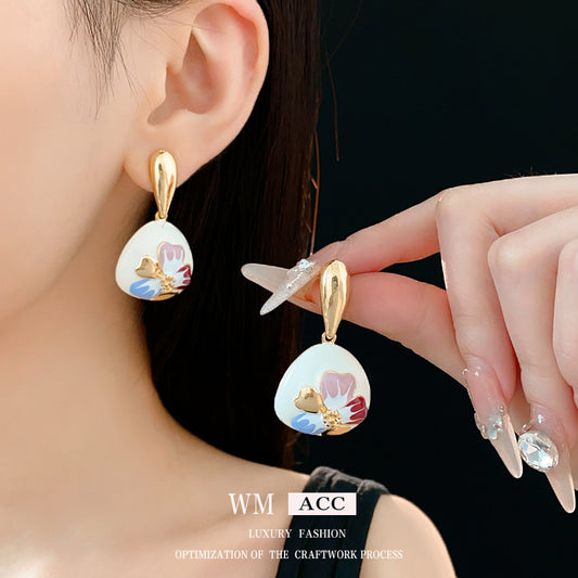 Vintage Floral Geometric Alloy Earrings with Enamel Finish and Steel Posts for Women
