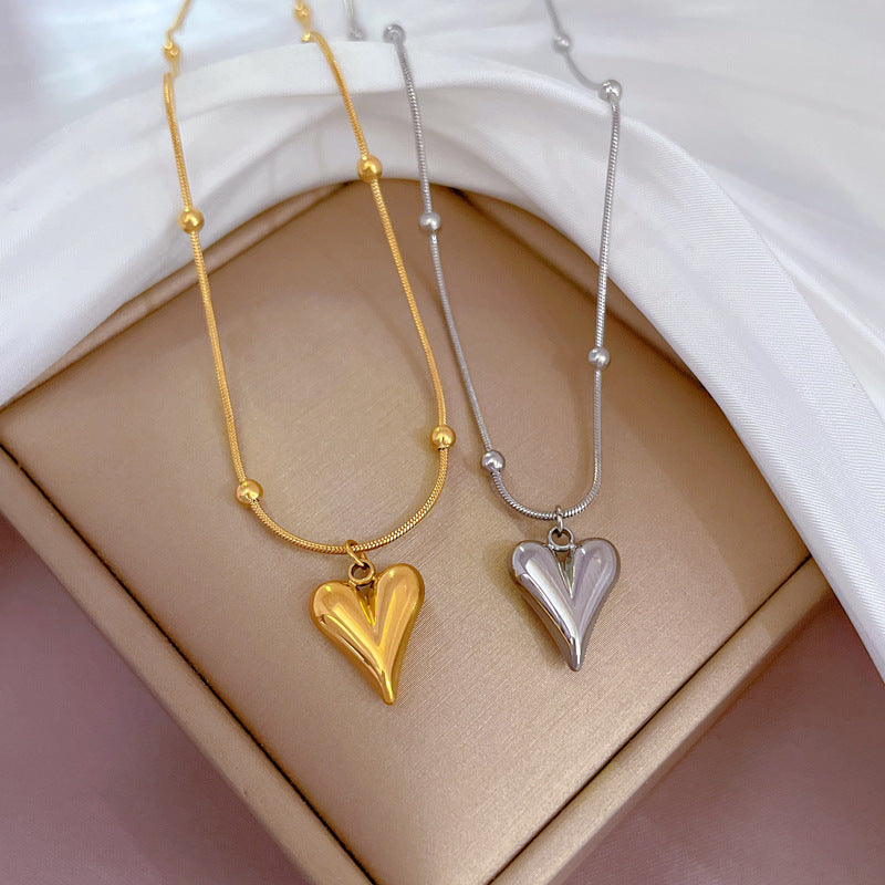 Titanium Steel Heart Pendant Necklace for Women with Gold Plating Geometric Design Minimalist Locket Chain