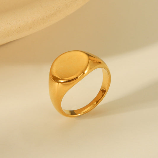Minimalist Polished Titanium Steel Ring with Geometric Shape Square and Round Band for Women Custom Engraving Available