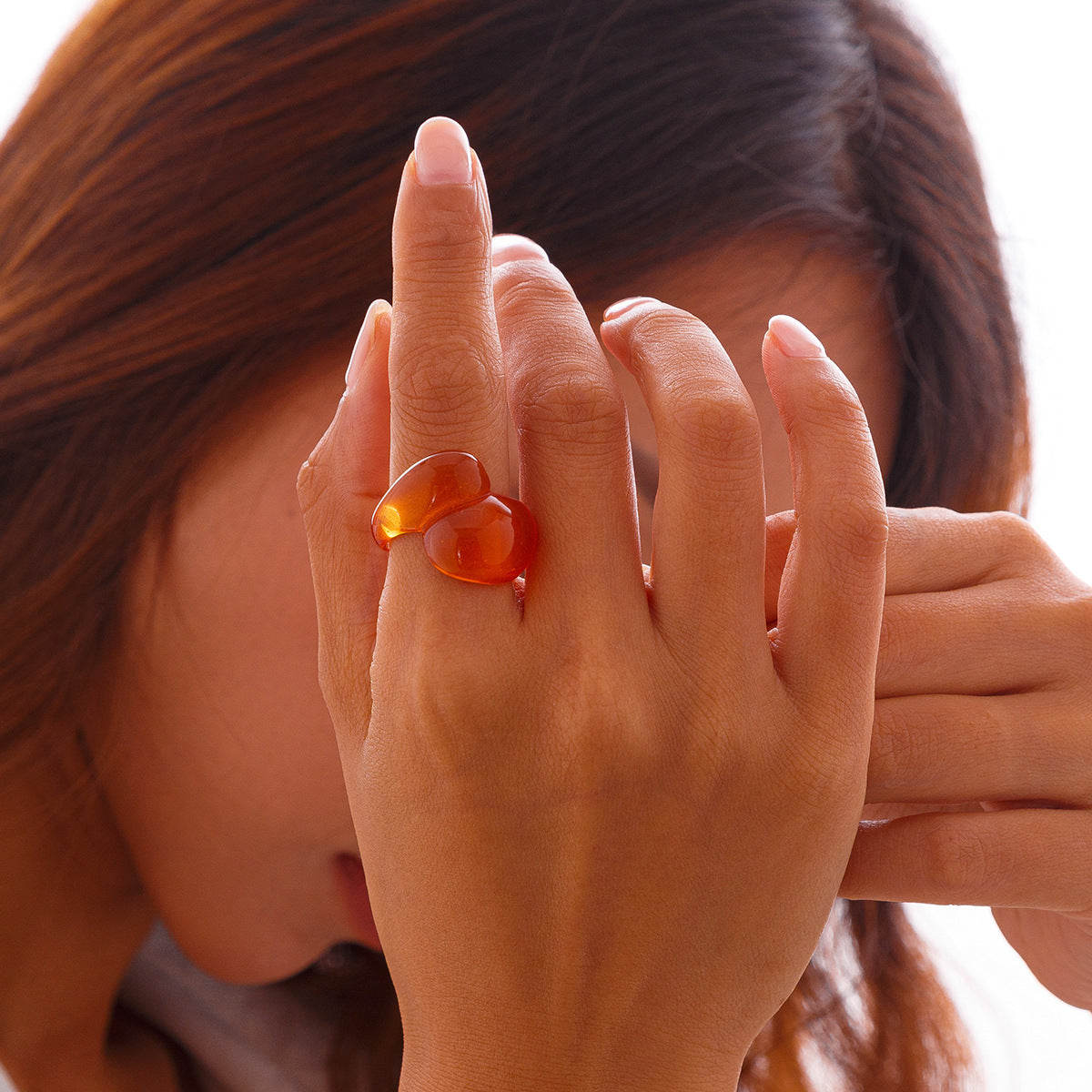 Anello in lega geometrico "Sweet-Edgy" con design a goccia colorato trasparente, fascia aperta regolabile, gioielli alla moda per donne