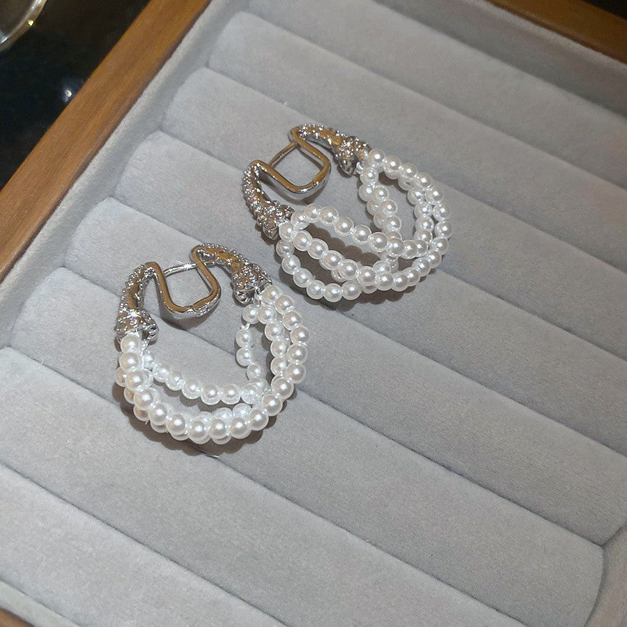 Orecchini a perno con perle stile vintage francese elegante con perni in acciaio placcato per donna, uso quotidiano, design rotondo geometrico minimalista, look di lusso
