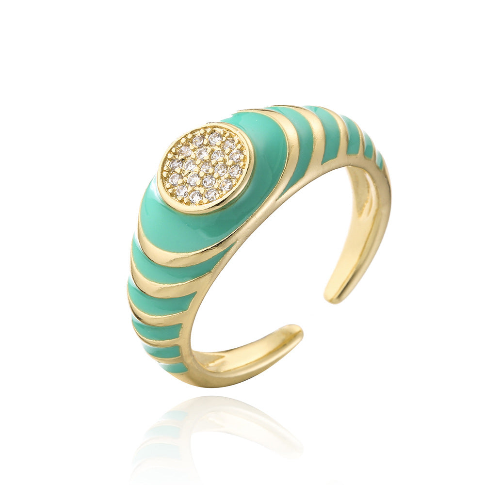 Vintage-Inspired Geometric Open Ring for Women Made of Copper with 18K Gold Plating and Cubic Zirconia Inlay