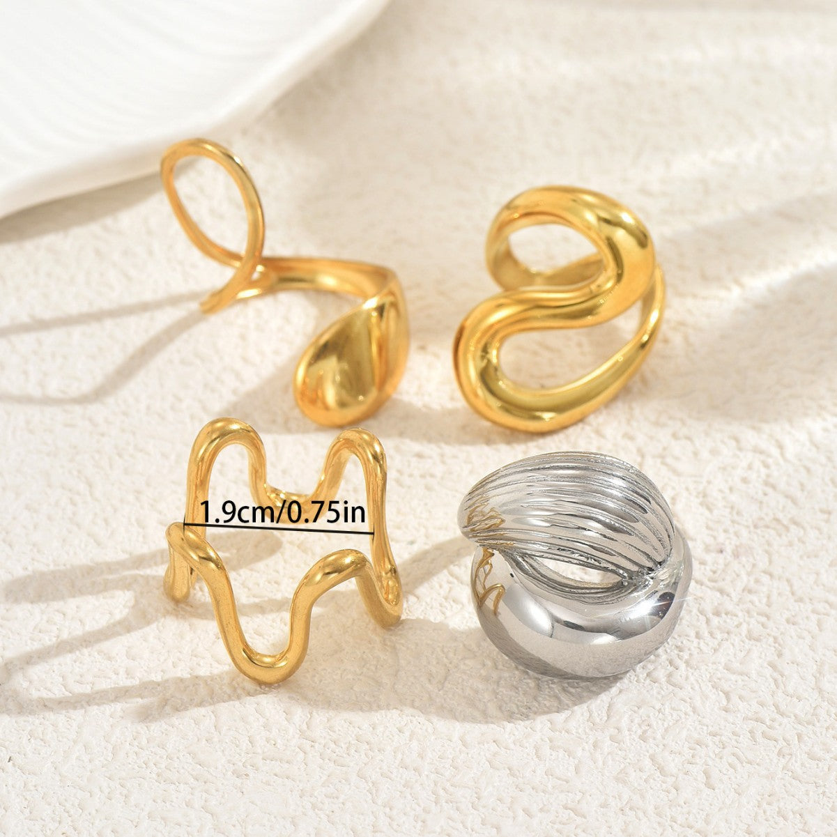 Minimalist Geometric Open Ring Set for Women Zinc Alloy Plated with Smooth Line Design Versatile Plain Band Rings