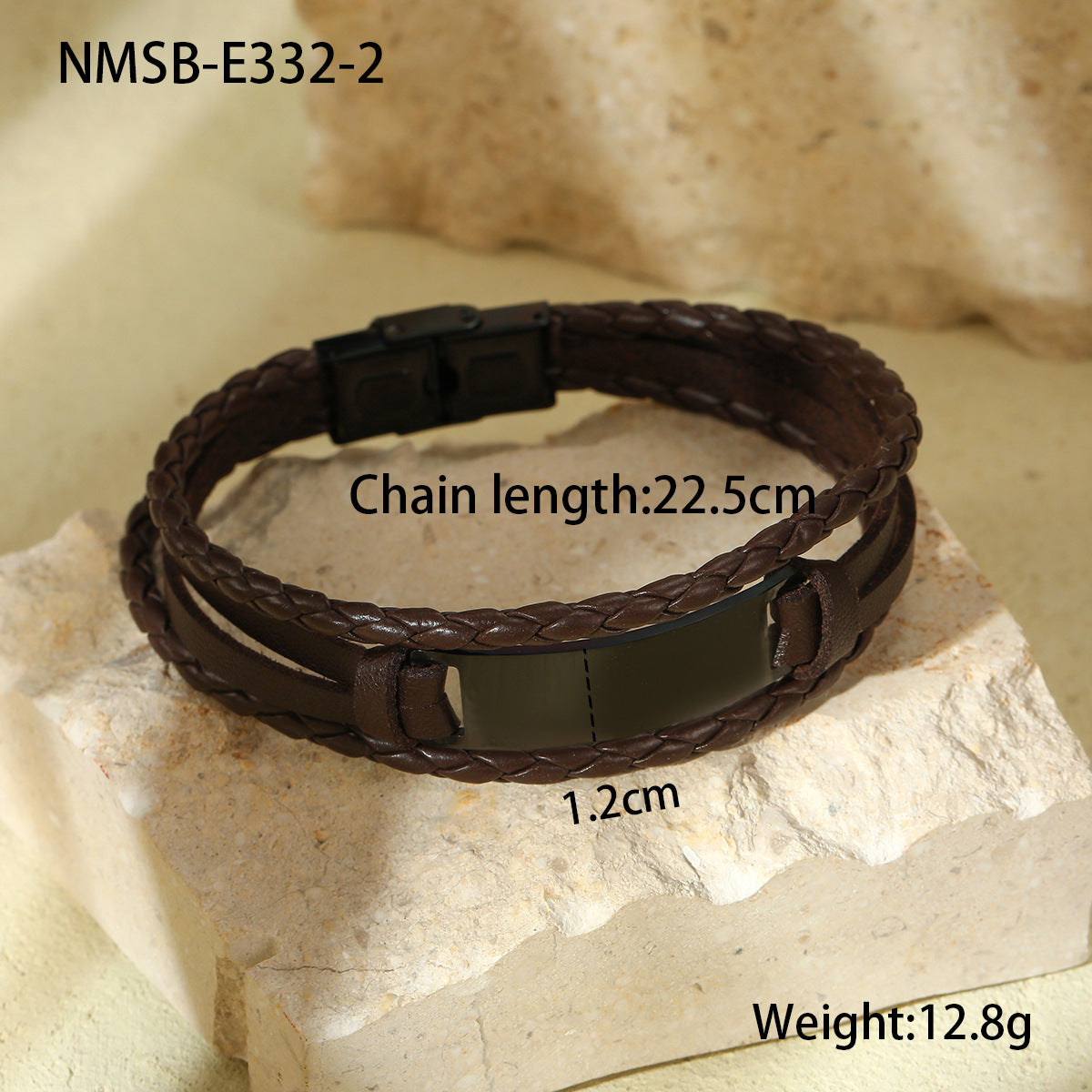 Bracciale Minimalista in Acciaio Inossidabile con Finitura Lucida, Placcatura in Titanio, Design Geometrico e Intreccio in Pelle, per Donna, con Possibilità di Incisione