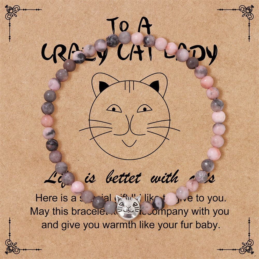Amethyst Crystal Cat Bracelet for Women Handmade Elastic Bangle