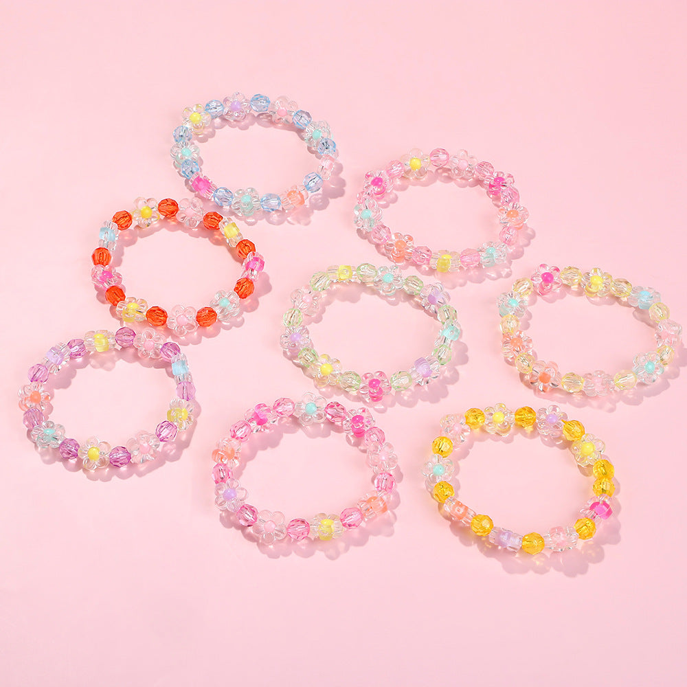 Braccialetto acrilico con perline floreali a fumetto per ragazze con design fresco e minimalista