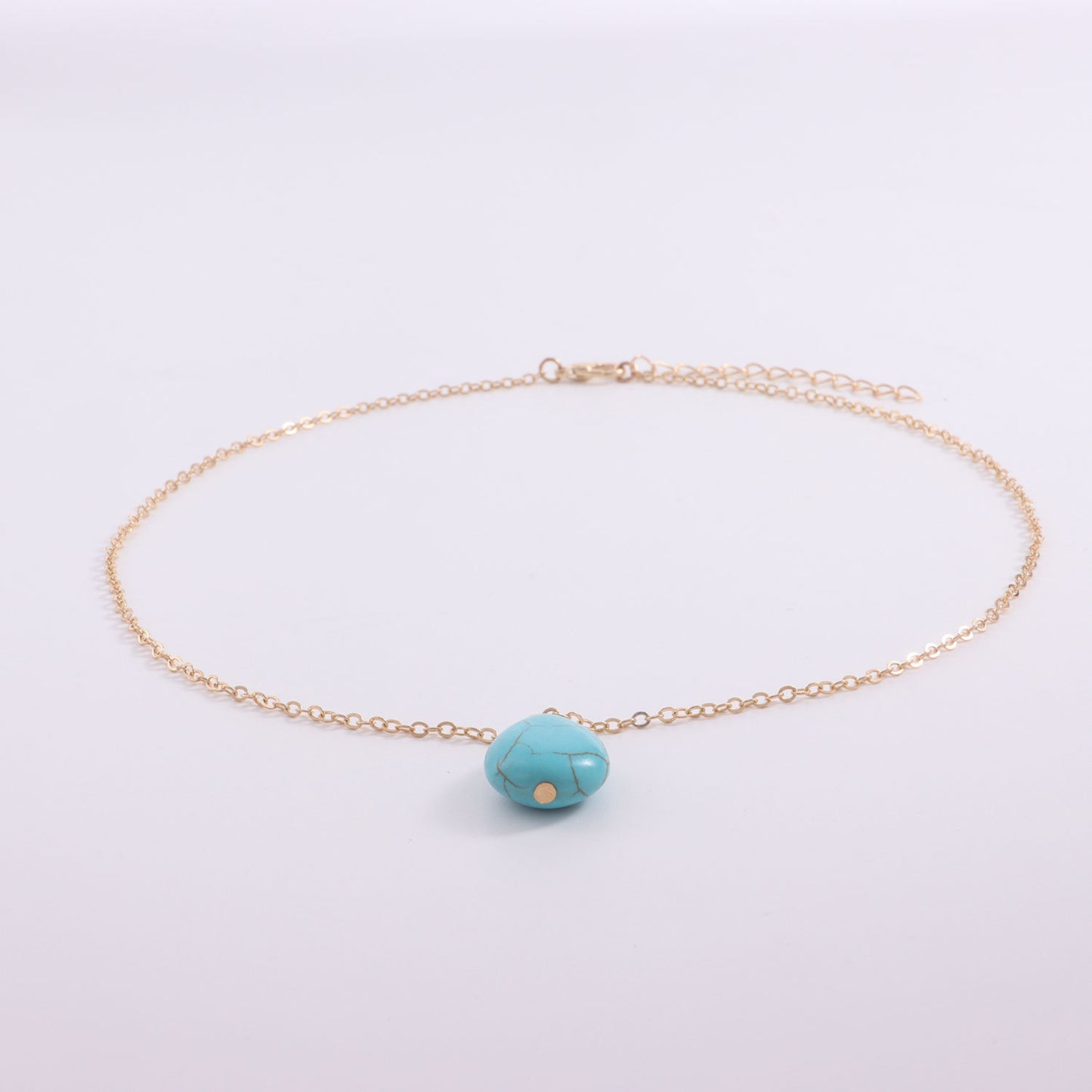 Geometric Turquoise Pendant Necklace for Women with Electroplated Alloy Chain and Irregular Texture Design