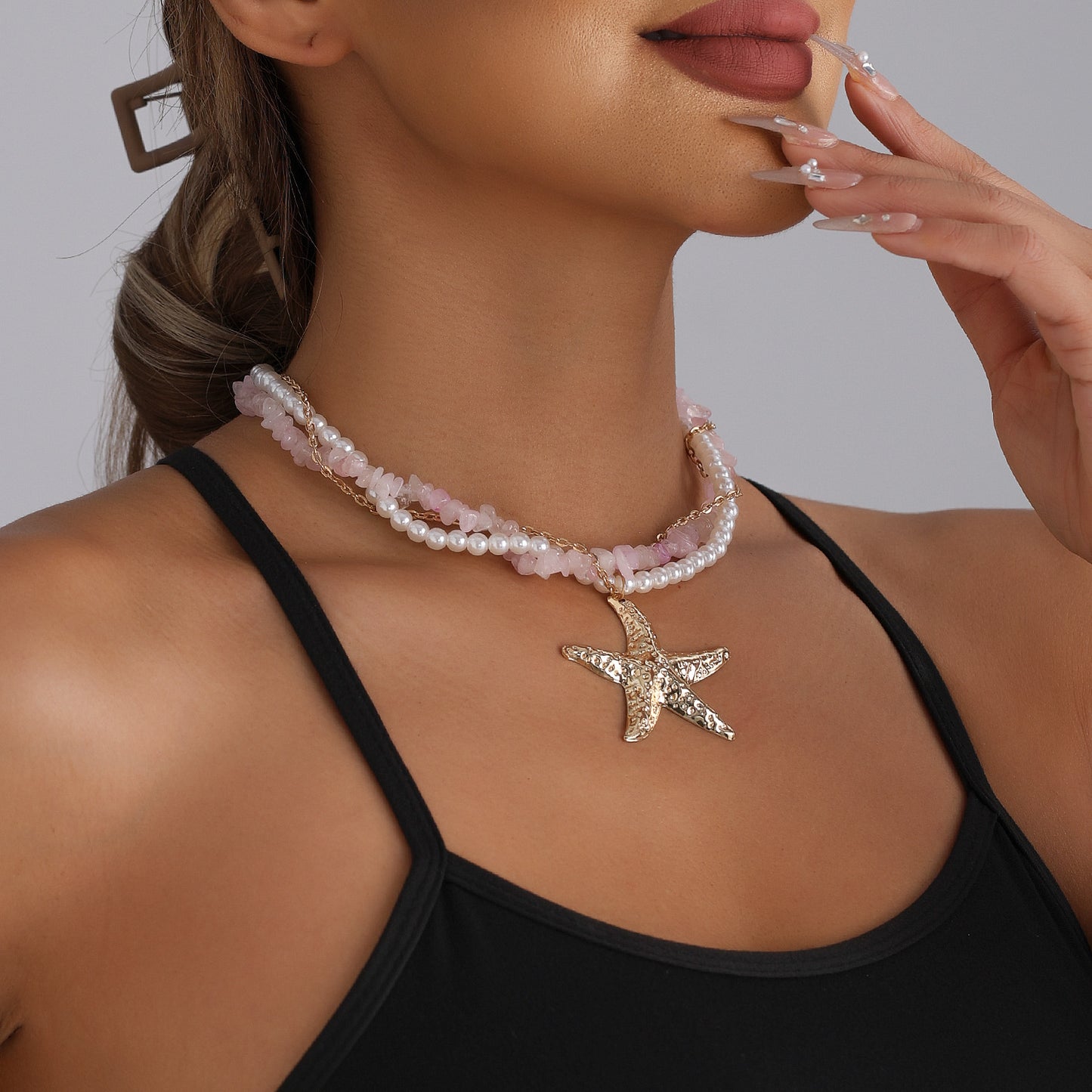 Minimalist Starfish Pendant Necklace in Alloy with Plated Finish for Women
