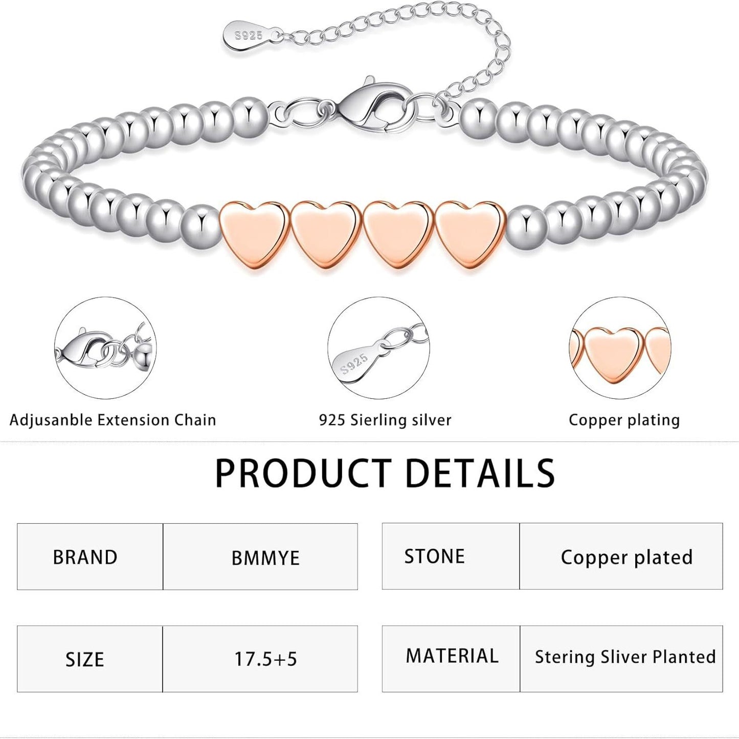 Sweet Heart Shaped Brass Plated Adjustable Bracelet for Women