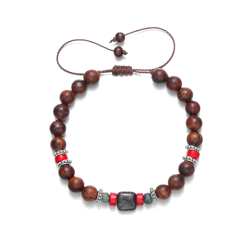 Minimalist Geometric Wood Turquoise Coconut Shell Beaded Bracelet Handmade Unisex Jewelry
