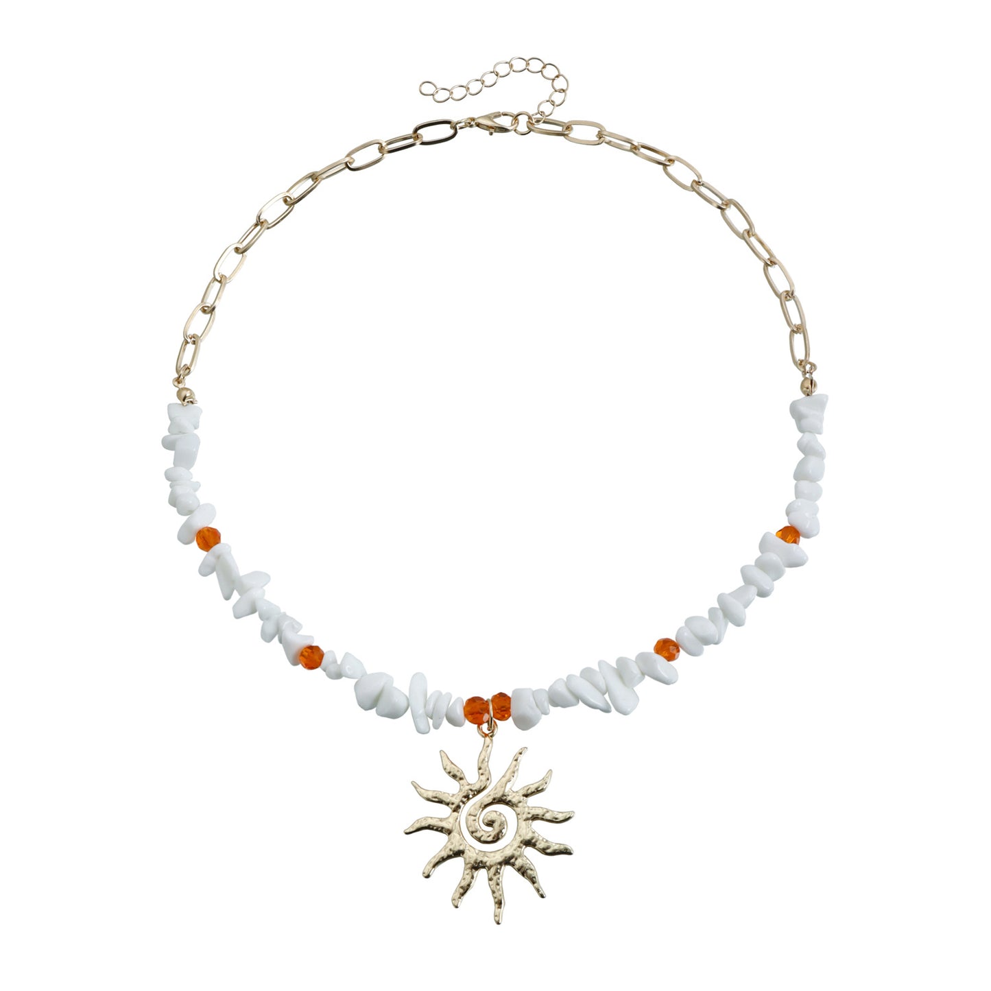 Bohemian Vintage Geometric Sunflower Plated Alloy Necklace with Irregular Gemstone Beads for Women